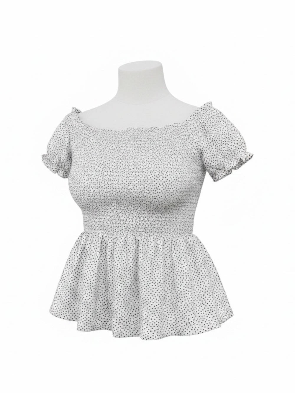 Old Navy White Polka Dot Smocked Peplum Off-Shoulder Top